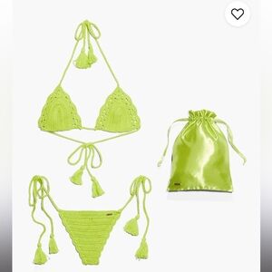 Savage X Fenty Lime Green Crochet Triangle Bikini with Satin Pouch